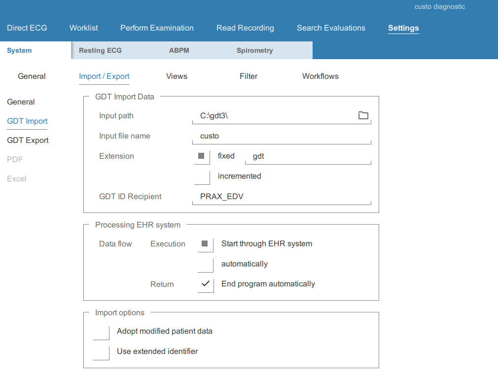 Customed indstilling GDT import