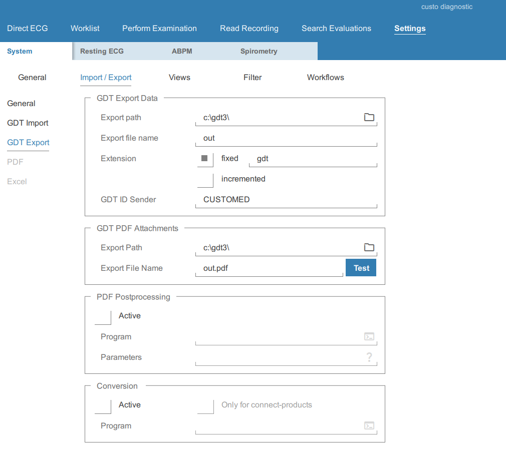 Customed indstilling GDT export