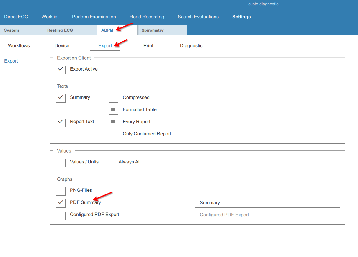 Customed indstilling ABPM Export