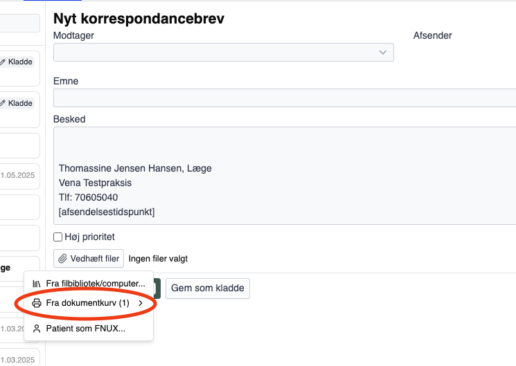 Dokumentkurv vedhæft til korrespondance