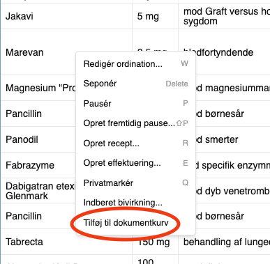 Tilføj ordination til dokumentkurv