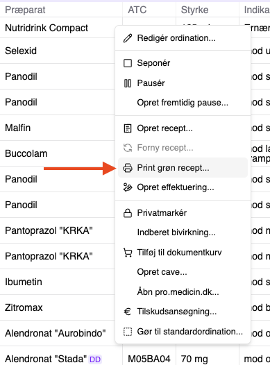 Udskriv grøn recept