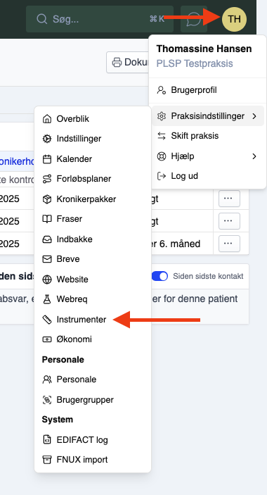 Instrument-indstillinger i Vena